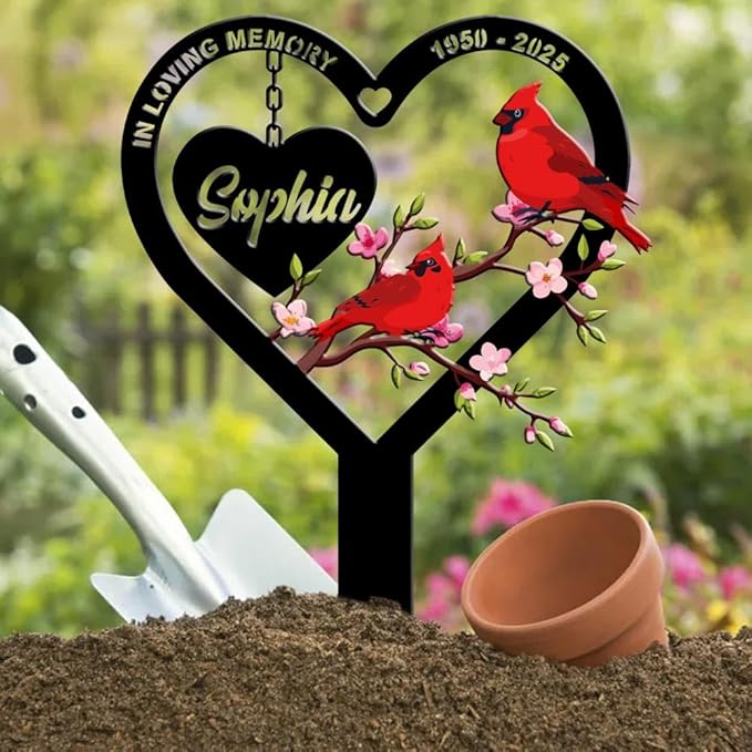 Personalized Cemetery Memorial Metal Stakes, Cardinals Memorial Grave Markers,Graden Decorations for Loss of Mother Father, Outdoor Sympathy Decor Gift