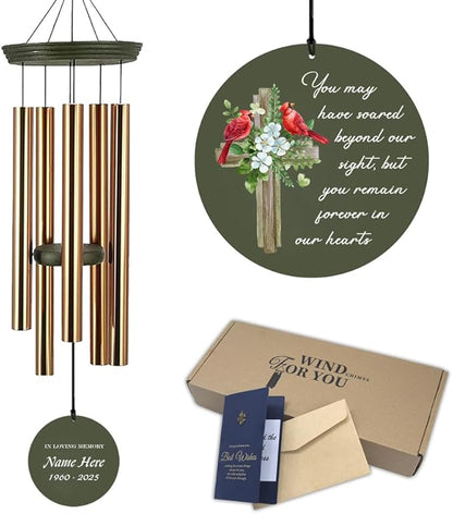 Personalized Sympathy Wind Chime, Cross Wind Chime, Memorial Wind Chimes Deep Tone, Bereavement/Memorial Gift in Memory of Loved One, Loss of Mother, Father, Product in USA