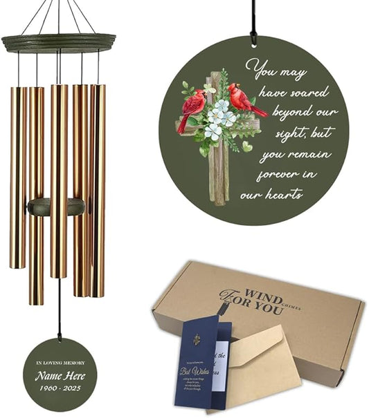 Personalized Sympathy Wind Chime, Cross Wind Chime, Memorial Wind Chimes Deep Tone, Bereavement/Memorial Gift in Memory of Loved One, Loss of Mother, Father, Product in USA