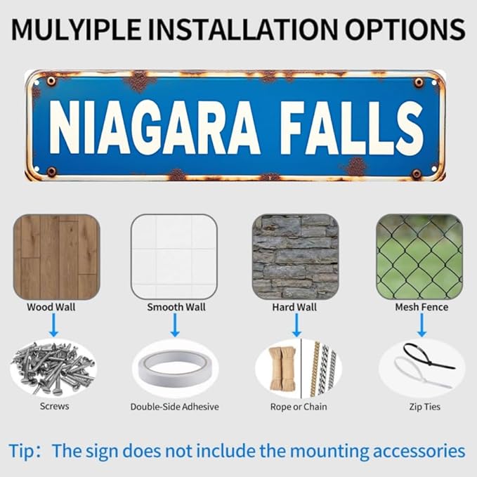 Vintage "NIAGARA FALLS" Tin Sign 16 * 4 Inches, Outdoor Sign for Patio Garage Bedroom Bar, Unique Wall Decor Mens Room Accessories Retro Home Decor