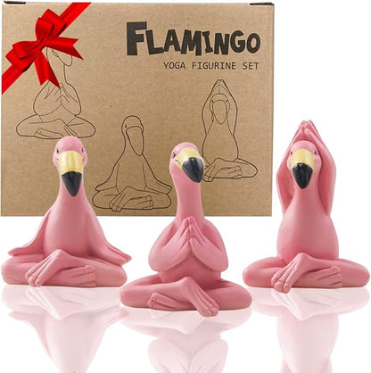 Goodeco 2.4" Mini Yoga Flamingo Figurines - Tiny Gifts Whimsical Kawaii Pink Flamingo Desk Decor, Set of 3 Fairy Garden Lawn Statues, Flamingo Gifts for Women/Mom/Grandma