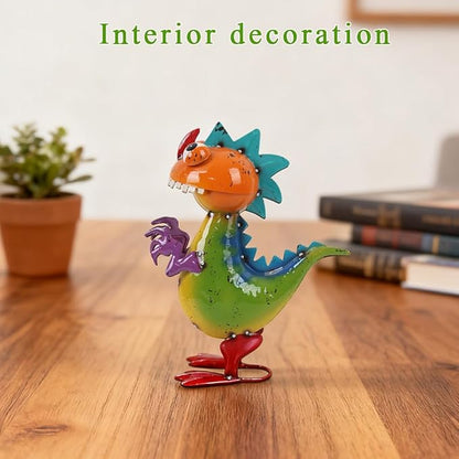 Metal Dinosaur Statue Outdoor Garden Decor - Wacky Dino Yard Art Gift, Funny Dinosaur Sculpture for Patio, Lawn, Backyard- Unique Dino Figurine for Birthday, Housewarming, Christmas