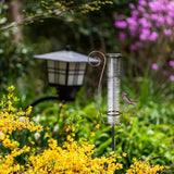 Rain Gauge Outdoor,7" Glass Rain Gauge with Metal Stake, Decorative Bird Rain Gauge for Yard Garden Lawn Decor