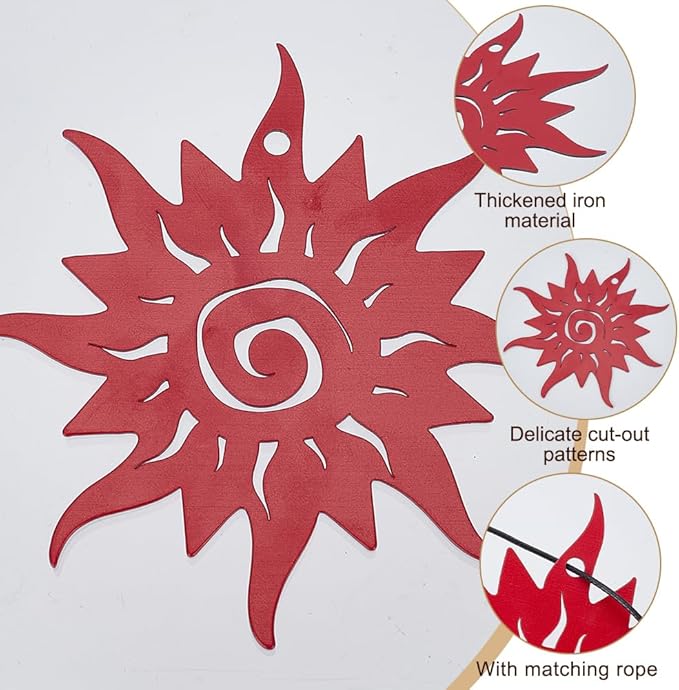ORIGACH 2 Pcs Metal Replacement Wind Catcher, Wind Chime Parts Replacement with 16.4 FT Nylon Cord, Metal Wind Chime Replacement Sail for Sympathy Wind Chimes, Sun, Black and Red