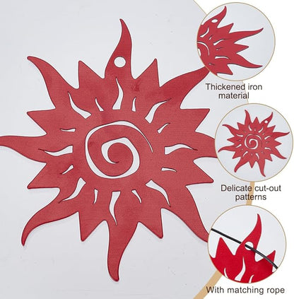 ORIGACH 2 Pcs Metal Replacement Wind Catcher, Wind Chime Parts Replacement with 16.4 FT Nylon Cord, Metal Wind Chime Replacement Sail for Sympathy Wind Chimes, Sun, Black and Red