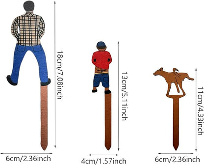Plant Decorations for Pots, Set of 3 Funny Wood Figurines Garden Decor, Outdoor Statue Planter Hugger for Flower, Yard, Lawn Ornament, Balcony Decor (L)