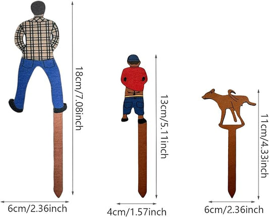 Plant Decorations for Pots, Set of 3 Funny Wood Figurines Garden Decor, Outdoor Statue Planter Hugger for Flower, Yard, Lawn Ornament, Balcony Decor (L)