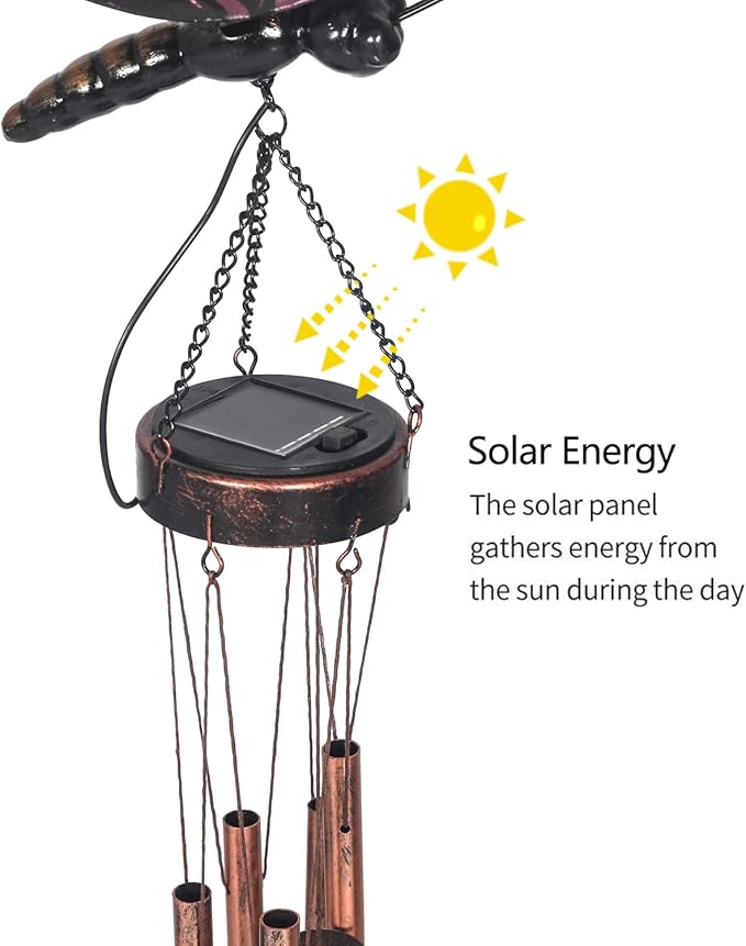 Asense Hanging Wind Chimes for Outside, Solar Powered LED Lights Butterfly Wind Chime, Outdoor Garden Lawn Yard Patio Decoration, Unique Decor Gifts