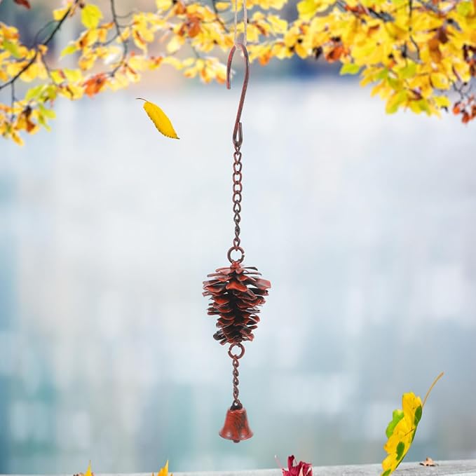 Pine Cone Bells Wind Chimes Metal Door Knob Hanger Soothing Chimes for Garden Porch Home Elegant Pinecone Outdoor Decorations Holiday Wall Ornament