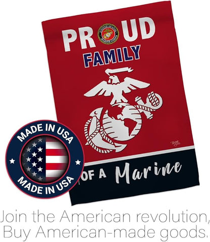 Proud Family Marines Garden Flag - Armed Forces Marine Corps USMC Semper Fi United State American Military Veteran Retire Official - House Banner Small Yard Gift Double-Sided Made in USA 13 X 18.5