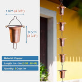 Elegant Copper Rain Chain Large Cup, Replacement Downspout for Gutters, Outside Rainwater Catcher Diverter for Villa/Deck/Pergola (Style D 3m (10ft))