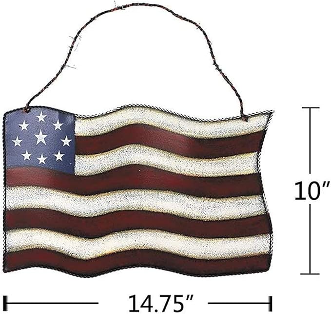 Metal American Flag Hanging Wall Art Indoor Outdoor Patriotic July 4th Ornament Patriotic Decorations 10''x14.8''(Large)
