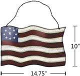 Metal American Flag Hanging Wall Art Indoor Outdoor Patriotic July 4th Ornament Patriotic Decorations 10''x14.8''(Large)