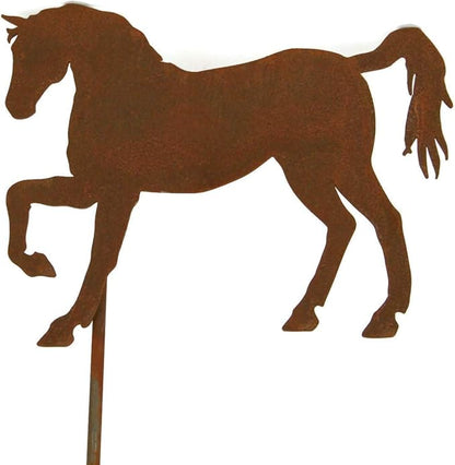 Pets and Farm Animals Metal Garden Landscape Stake (9" Wide Horse on Stake, Naturally Rusted)