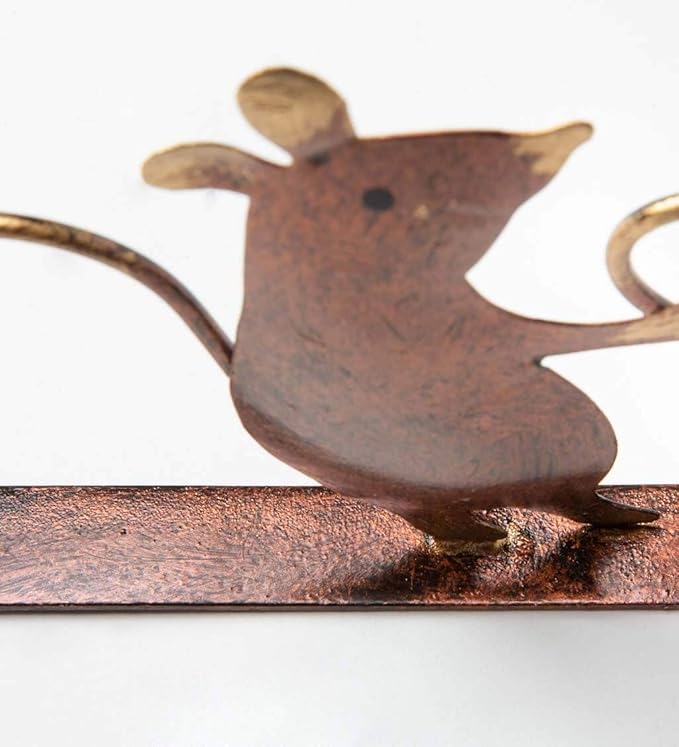 Wind & Weather Metal Mice Door Crawler – Handcrafted Reclaimed Metal Indoor and Outdoor Decor – Dark Copper Finish with Golden Highlights – 4.25" W x 10" H x 0.75" D