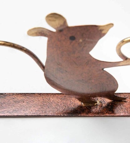 Wind & Weather Metal Mice Door Crawler – Handcrafted Reclaimed Metal Indoor and Outdoor Decor – Dark Copper Finish with Golden Highlights – 4.25" W x 10" H x 0.75" D