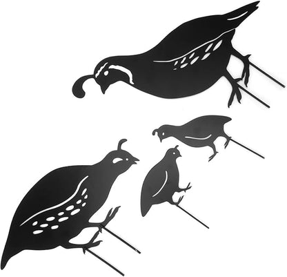 plplaaoo Outdoor Quail Family Yard Decor Hand Crafted Iron Art Metal Quail Stake Statue for Garden Yard Landscape Decoration 4pcs Set Rust Proof Durable