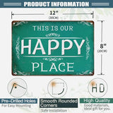 This is Our Happy Place Metal Tin Wall Sign Farmhouse Wall Decor Signs Porch Decor for Home Deck Outdoor Outside Door Fence 12x8 Inches