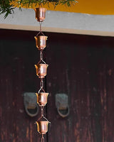 Elegant Copper Rain Chain Large Cup, Replacement Downspout for Gutters, Outside Rainwater Catcher Diverter for Villa/Deck/Pergola (Style F 5m (16.4ft))