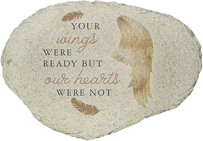 GiftsForYouNow Angel Wings Memorial Garden Stone, Your Wings were Ready Sympathy Gift, Bereavement Outdoor Marker, Loss of Loved One Tribute