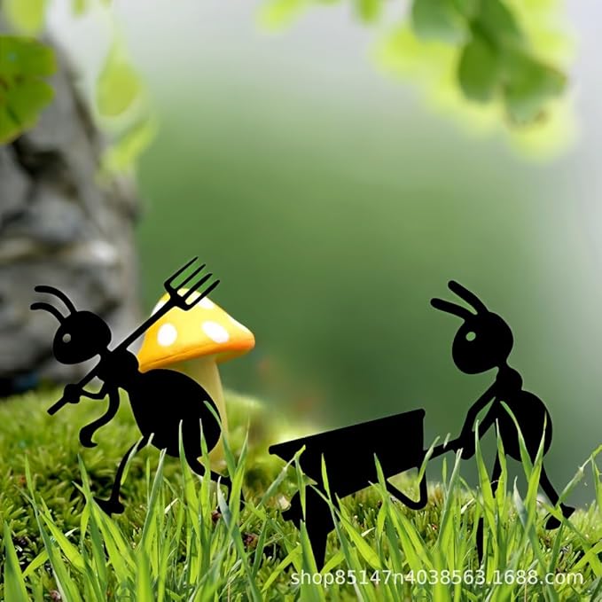 Metal Cute Alien Garden Metal Stakes,Hollow Garden Animal Ant Garden Stake Accessories and Lawn Ornaments Gardening Stakes for Decoration (Ant A)