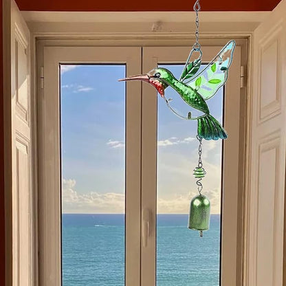 Hummingbird Decor with Bell, Hummingbird Wind Chimes, Hanging Bell Decorations for Yard, Garden, Home and Outdoor, Gift for Mom (Green)