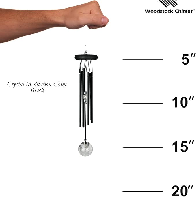 Woodstock Wind Chimes for Outside, Garden Decor, Outdoor Decor for Your Patio and Porch (16") Woodstock Crystal Meditation Black Wind Chimes Gifts (CCMK)