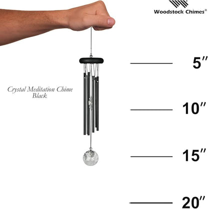 Woodstock Wind Chimes for Outside, Garden Decor, Outdoor Decor for Your Patio and Porch (16") Woodstock Crystal Meditation Black Wind Chimes Gifts (CCMK)