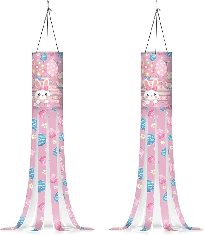 Jeiento Cute Rabbit Windsock Flag Pack of 2,Spring Outside Decoration 40 Inch Wind Socks Happy Easter Day Windsock Flags Hanging for Front Yard Patio Lawn Garden Party Decoration