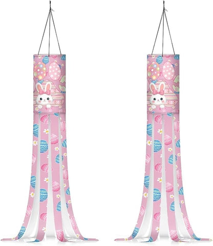 Jeiento Cute Rabbit Windsock Flag Pack of 2,Spring Outside Decoration 40 Inch Wind Socks Happy Easter Day Windsock Flags Hanging for Front Yard Patio Lawn Garden Party Decoration