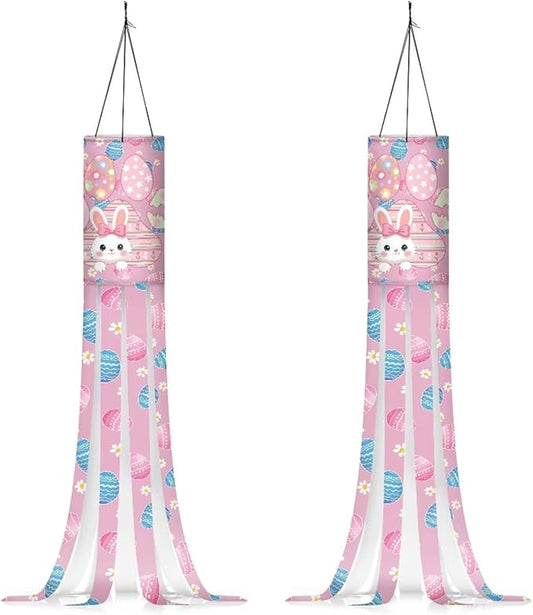 Jeiento Cute Rabbit Windsock Flag Pack of 2,Spring Outside Decoration 40 Inch Wind Socks Happy Easter Day Windsock Flags Hanging for Front Yard Patio Lawn Garden Party Decoration