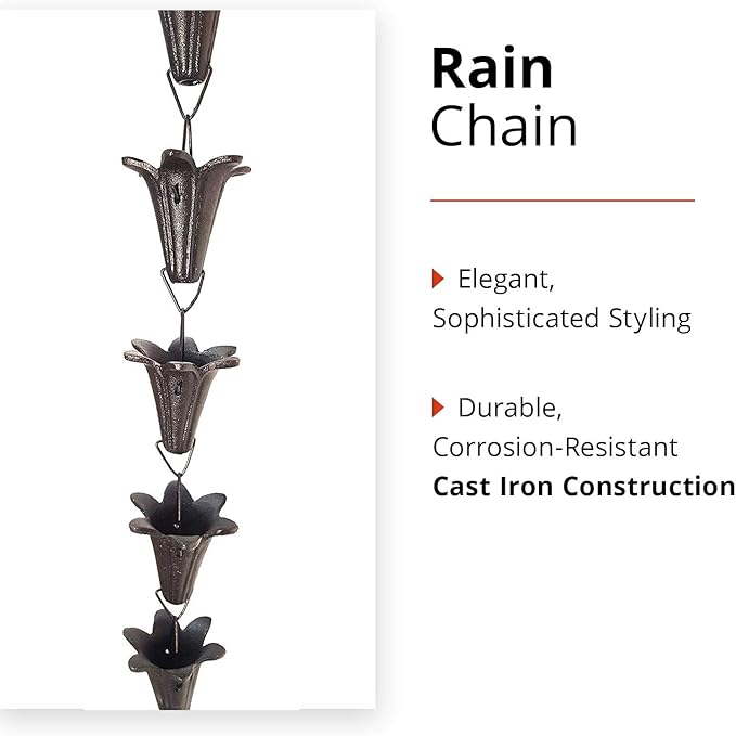 NACH js-RNC001 Stylish Decorative Downspout Gutters Rain Chain, 96", Cast Iron