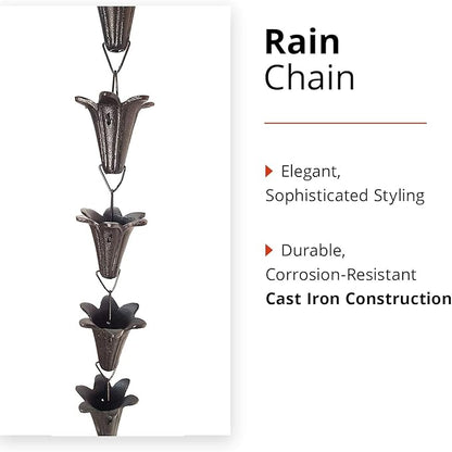 NACH js-RNC001 Stylish Decorative Downspout Gutters Rain Chain, 96", Cast Iron