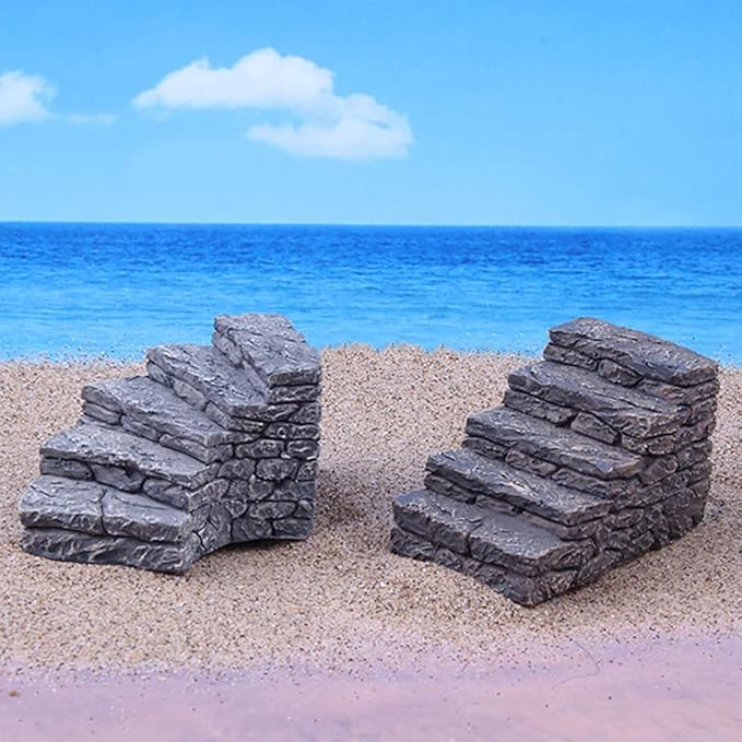 MAOMIA 2 Pcs Miniature Stone Steps Figurines Fairy Garden Ornaments, Miniature Garden Stairs Accessories Micro Landscape Decoration(2.6 inch)