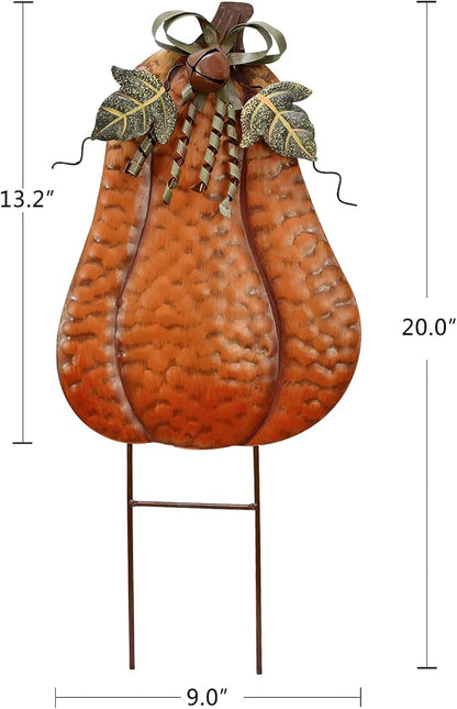 Morning View Pumpkin Garden Stakes Metal Yard Sign Fall Decor Outdoor Autumn Yard Stake Art Pumpkin Lawn Ornaments for Patio Porch Thanksgiving Halloween Harvest 20 Inches Tall Set of 2