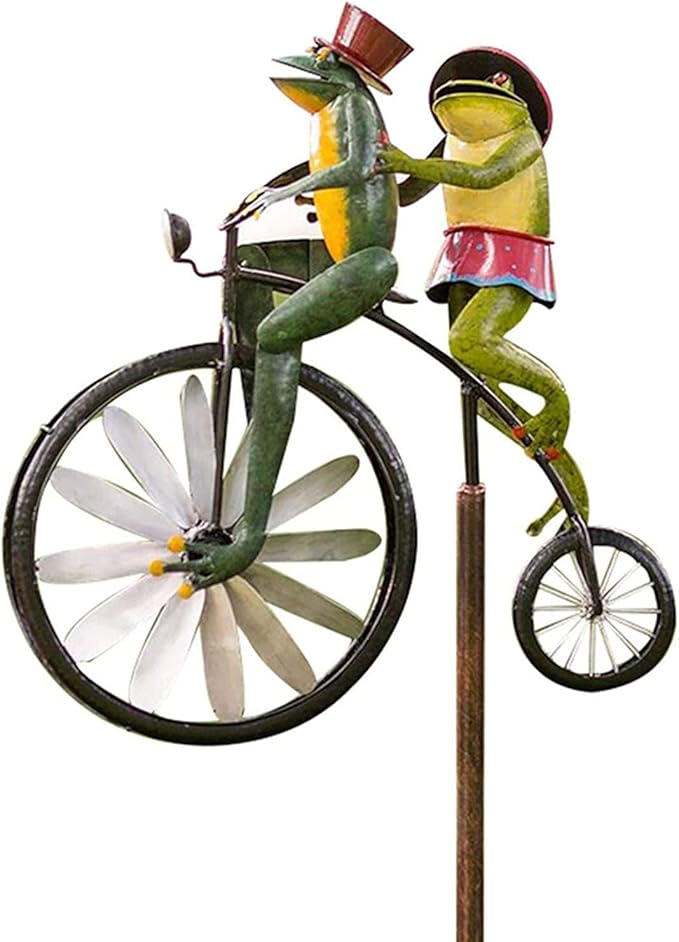 Outdoor Statues, Vintage Frogs Bicycle Metal Lawn Ornaments, Creative Garden Sculptures Outdoor Figurines for Bike Spinner Yard Patio Lawn Garden Art