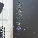 FONMY Gazing Ball Spiral Tail -Decorative Wind Spinner Sun Catcher Rainbow Maker Double-Spiral W/Purple Crystal Ball and Chain Crystals for Indoor Outdoor Garden Decoration -14 inch Height