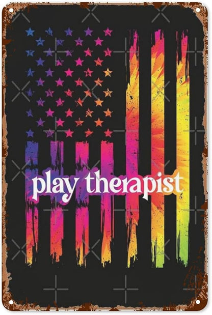 Vintage Tin Signs Play Therapist US Flag Play Therapys for Room,Patio,Office,Yard & More Retro Metal Wall Decor,8x12 Inch Funny Quotes & Gothic Designs