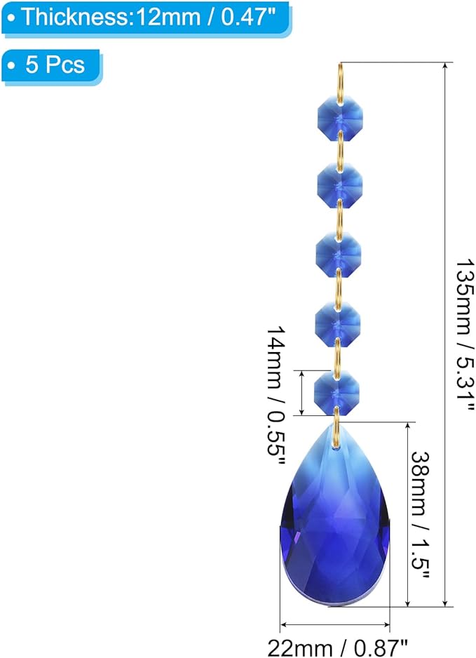 PATIKIL Teardrop Crystal Chandelier Pendants Beads, 5 Pack 135mm Length 38mm Chandelier Prisms Parts Ornaments Hanging Beads for DIY Arts Crafts Decoration, Dark Blue