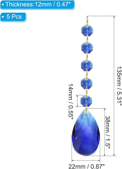 PATIKIL Teardrop Crystal Chandelier Pendants Beads, 5 Pack 135mm Length 38mm Chandelier Prisms Parts Ornaments Hanging Beads for DIY Arts Crafts Decoration, Dark Blue