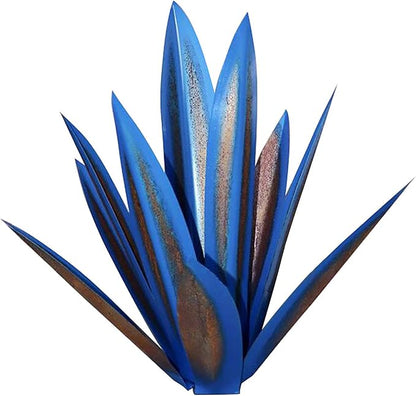 Juesi Metal Yard Art - Metal Agave Plants for Outdoors, Garden Sculpture Metal Arts for Yard Lawn Patio (10.6" X 2.5", Blue)