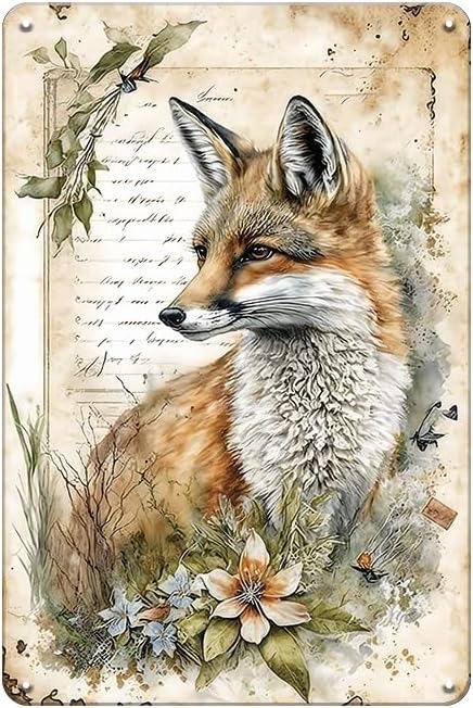 YOYI ART Patio Garden Signs for Outside - Fox Wall Art Decor Vintage Tin Signs, Metal Outdoor Wall Decor for Patio, Garden Fence, Backyard, Farm House and Fox Nursery, Gifts for Fox lover, 8 x 12 Inch