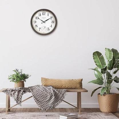13" Maison in/Outdoor Clock with Thermometer, 2 in One Weather Station - Gray Oak Finish (Weather Thermometer/Wall Decoration)