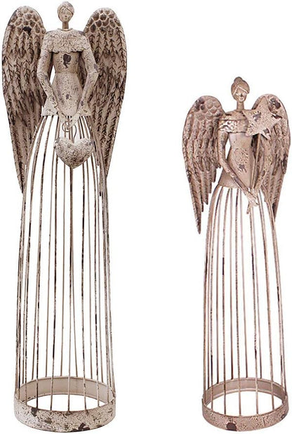 Attraction Design Antiqued Metal Garden Angel Statue Set of 2, Indoor Outdoor Angel Yard Art Decor Lawn Patio Decorations Holiday Decor Garden Idea (2 Pack)