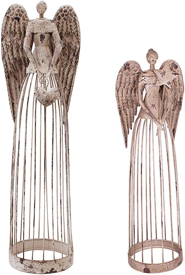 Angel Garden Statue Outdoor Antique Metal Yard Art Decor Lawn Patio Decorations Garden Trellis for Climbing Plants Potted Vines Ivy Roses (26" H+32" H)