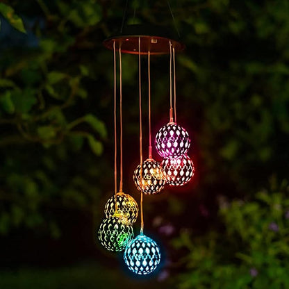 Solar Metal Orb Wind Chime Mobile - Rainbow Color Changing LED Lights, Outdoor, Weather Resistant - for Home, Garden, Decoration, Trees, Patio, Deck