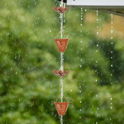9.84ft Rain Chain with 16 Cups, Metal Rain Chain for Gutters with Bell, Adjustable Rain Catcher Chain Decor for Eaves, Drainage, Replacement for Downspout