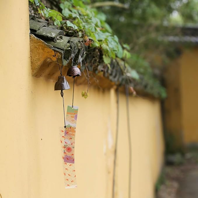 Japanese Wind Chime Cast-Iron Outdoor Ornament for Garden, Patio & Balcony, Hanging Metal Wind-Bell Decoration Gift, Blessing Pendant Windchimes & PVC Wind-Catcher, Cat