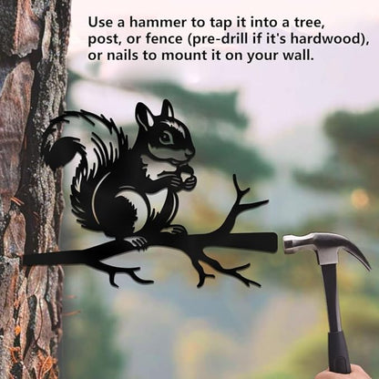 WADORN Squirrel on Branch Metal Yard Art Decor, Squirrel Stainless Steel Outdoor Tree Silhouette Stake for Tree Yard Garden Patio Animal Outdoor Decor Gift for Housewarming Home Art Decor