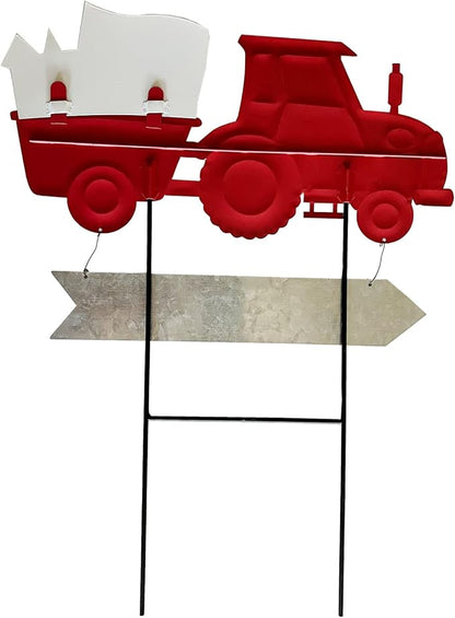 Vintage Metal Truck Yard Stake with Seasonal Sign Loads Metal Easter Welcome Sign for Outdoor Merry Christmas 4th of July Fall Harvest Spring Easter Garden Lawn Pathway Decor